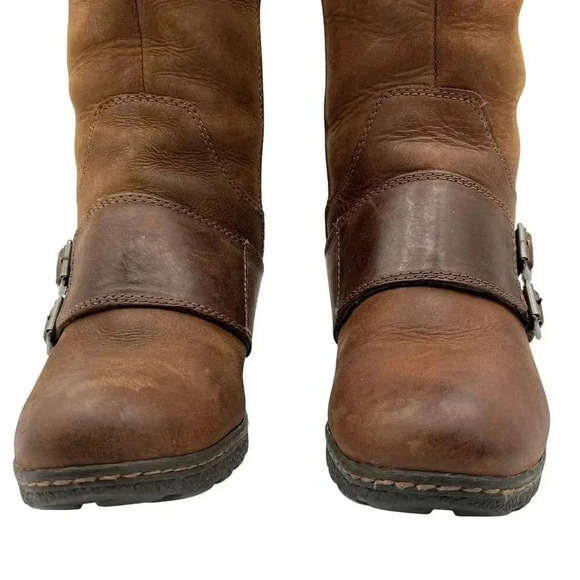 BOC Born Concept Leather Tall Riding Biker Boots Side Zip Buckle Strap Women 7-8 - Picture 8 of 16